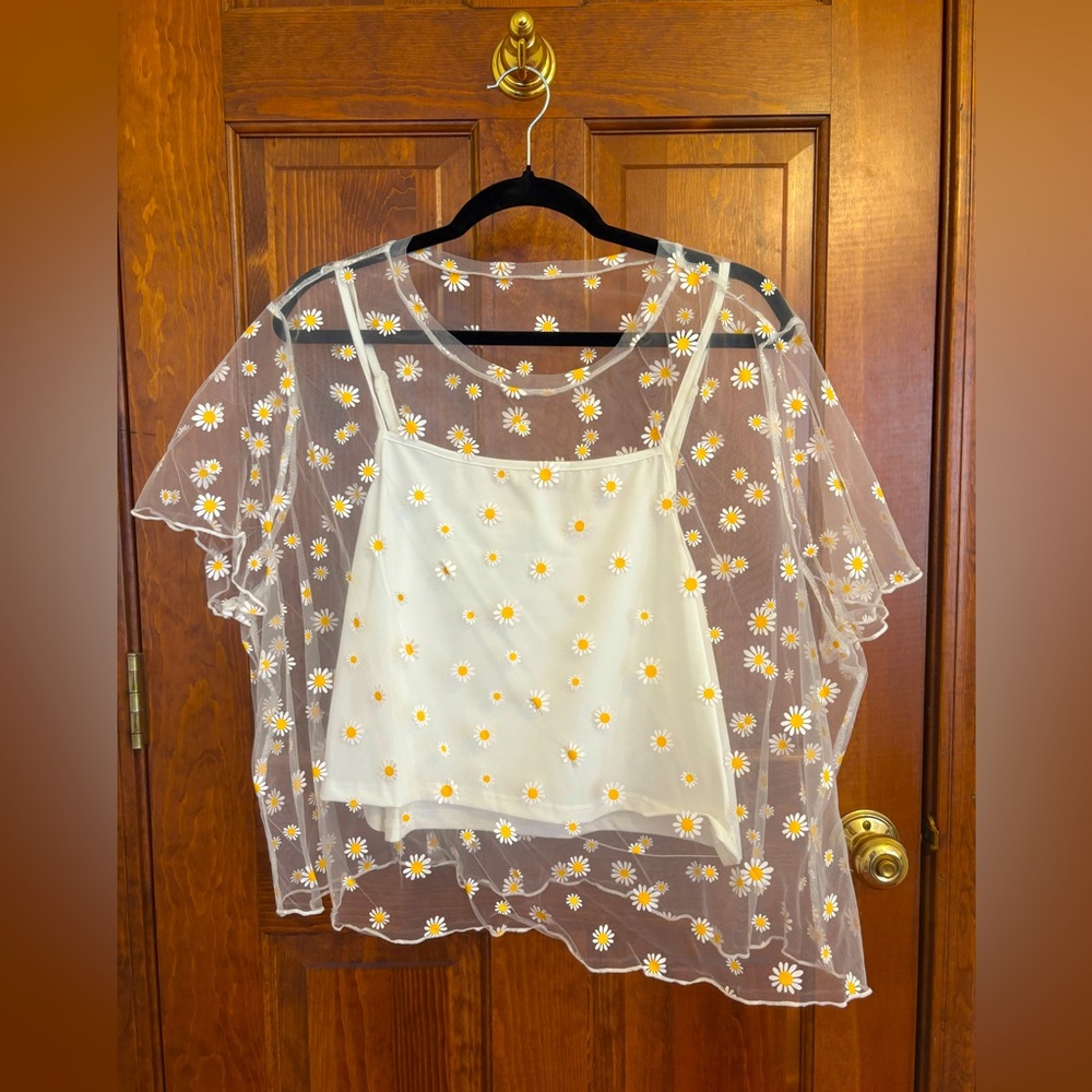White See-thru Crop with Sunflowers
White Crop Tank Underneath